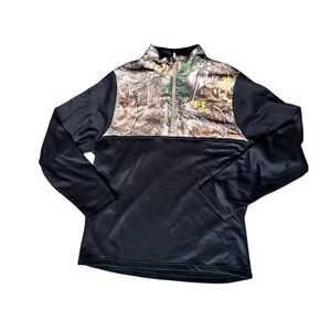 Under Armour Large Realtree Camo Quarter Zip Fleece Pullover Black Hunting AA23